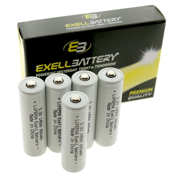 5-PACK 3.2V 600mAh AA 14500 (14x50mm) LiFePO4 Rechargeable Batteries 30228 30225