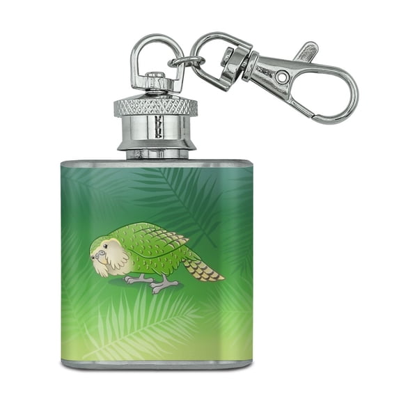 Kakapo the Flightless Owl Parrot Stainless Steel 1oz Mini Flask Key Chain