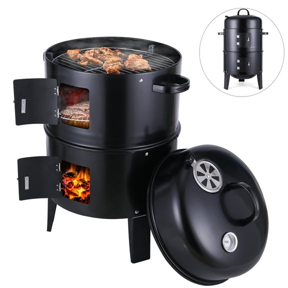 YouLoveIt Vertical Steel BBQ Smoker 38CM Charcoal with Thermometer
