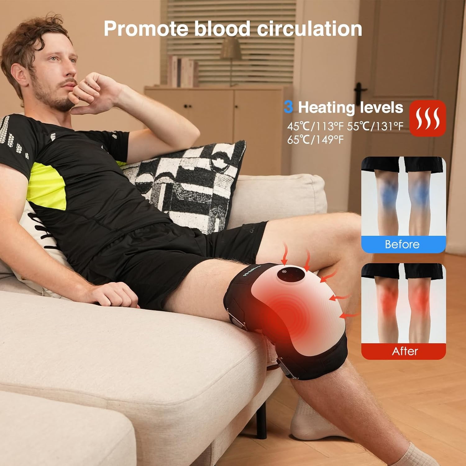 3 in 1 Foot Massager, Rechargeable Ankle and Heel Massager, Foot Massagers for Pain Relief and Blood Circulation, Portable Cordless Therapy Device with 3 Levels Vibration & 3 Heat Settings, 1 Pack
