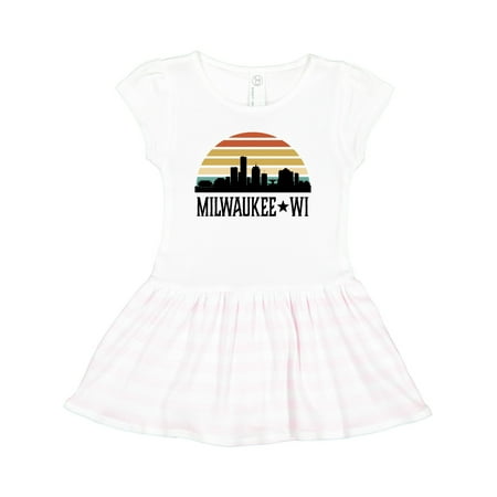 

Inktastic Milwaukee Wisconsin Skyline Retro Sunset Gift Toddler Girl Dress