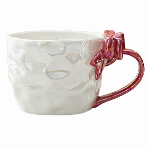 Romantic Bow Ceramic Mug Coffee and Milk Cups Girl Drinking Water Cups Dessert Handle Cup Teacup Red