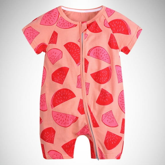 Utlike Boys Bodysuits Summer Baby Short Sleeved Print Double Zipper Crawl Suit Jumpsuits Toddler Crawling Outfit Playsuit Size 3 Months-6 Months