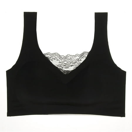 

Bra Women Bra Lingerie Seamless Plus Size Elastic Comfort Lace Vest Bra (M-7XL) Polyester no underwire sports bra Black