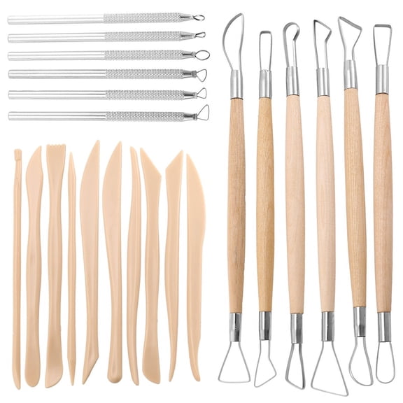 Pottery Clay Sculpting Tools, 22Pcs Wooden Handle Carving Tools & Metal Scraper Plastic Shaping