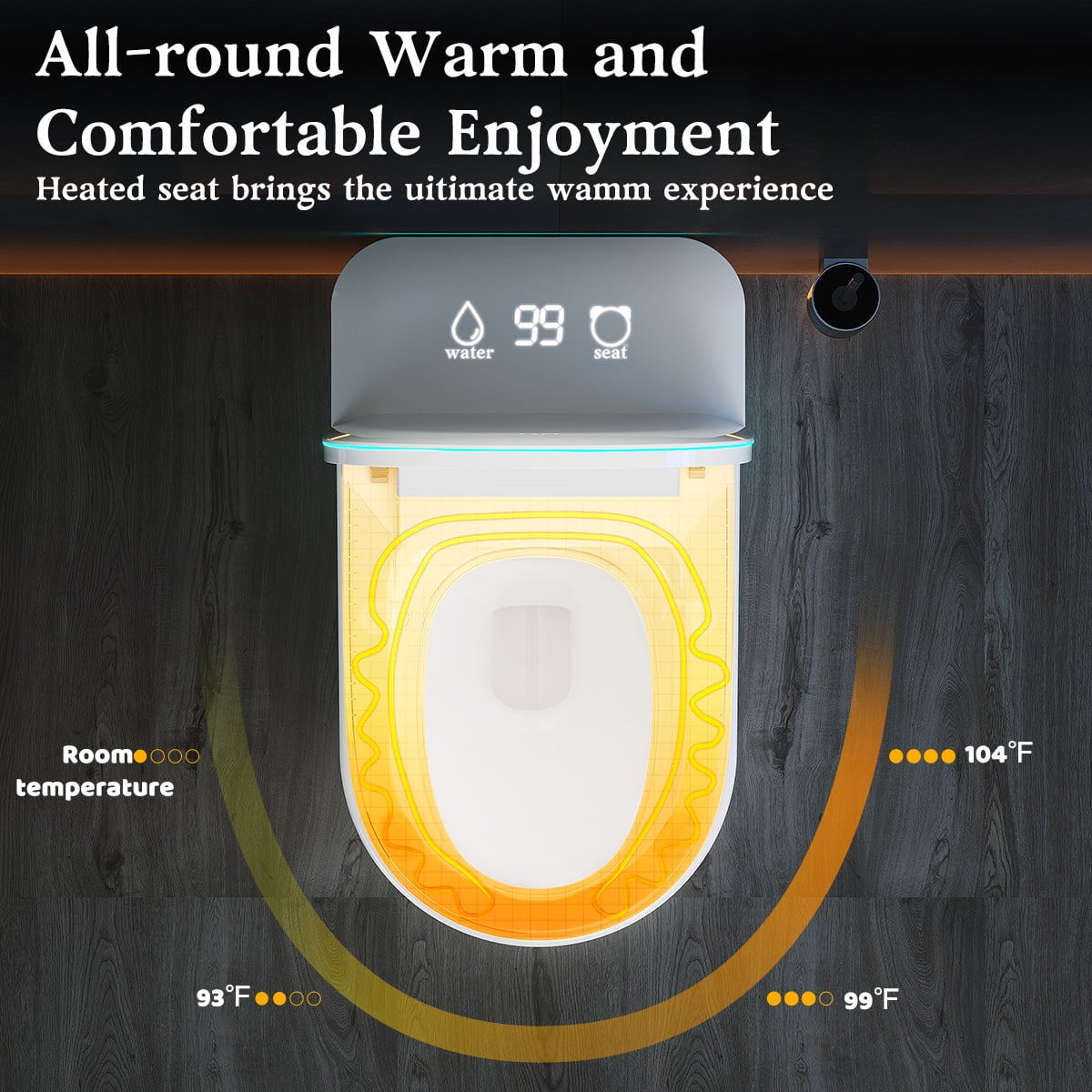 Smart Bidet Toilet Built-in Bidet, Heated Seat, Night Light, Tankless, Auto Soft Close, Deodorization, Dryer & Foot Sens