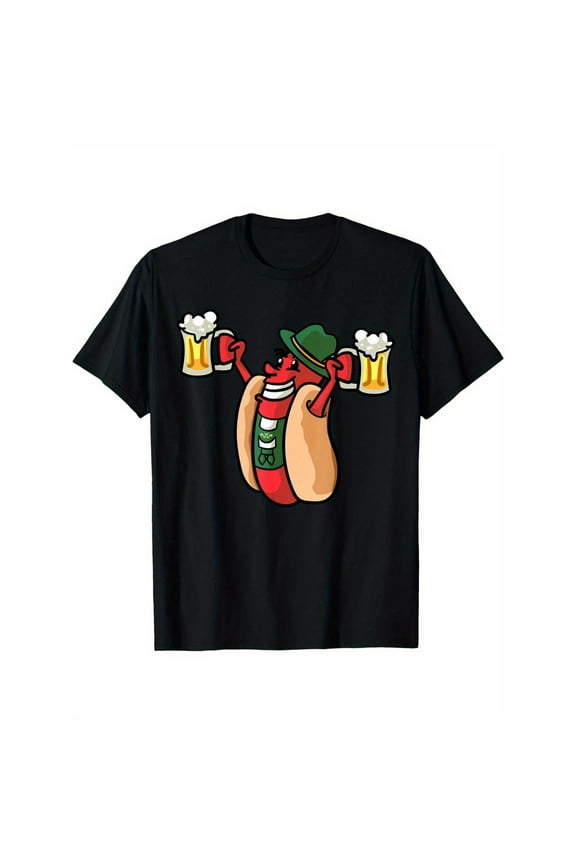 German Beer Lover Graphic Tee Oktoberfest T-Shirt Top, Casual Short Sleeve Round Neck Black S-5XL