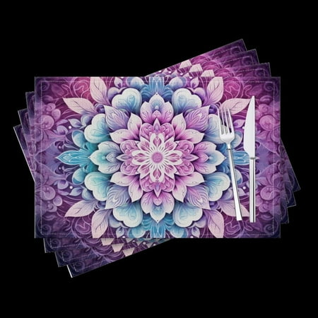 

BaHomeck placemats Set of 4 Intricate Mandala Design With Petals In Shades Of Purple Cotton Linen rectangle Placemats for Kitchen Dining Table Indoor Outdoor 18*12inch