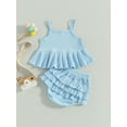 thumbnail image 3 of FEORJGP Kids Girls Summer 2PCS Outfits 0 6M 12M 18M 2T 3T Toddler Infant Sleeveless Camisole Pleated Hem Solid Color Cami Tops Tiered Ruffle Shorts Sets Infant Newborn Cute Casual Sweet Daily Clothes, 3 of 8
