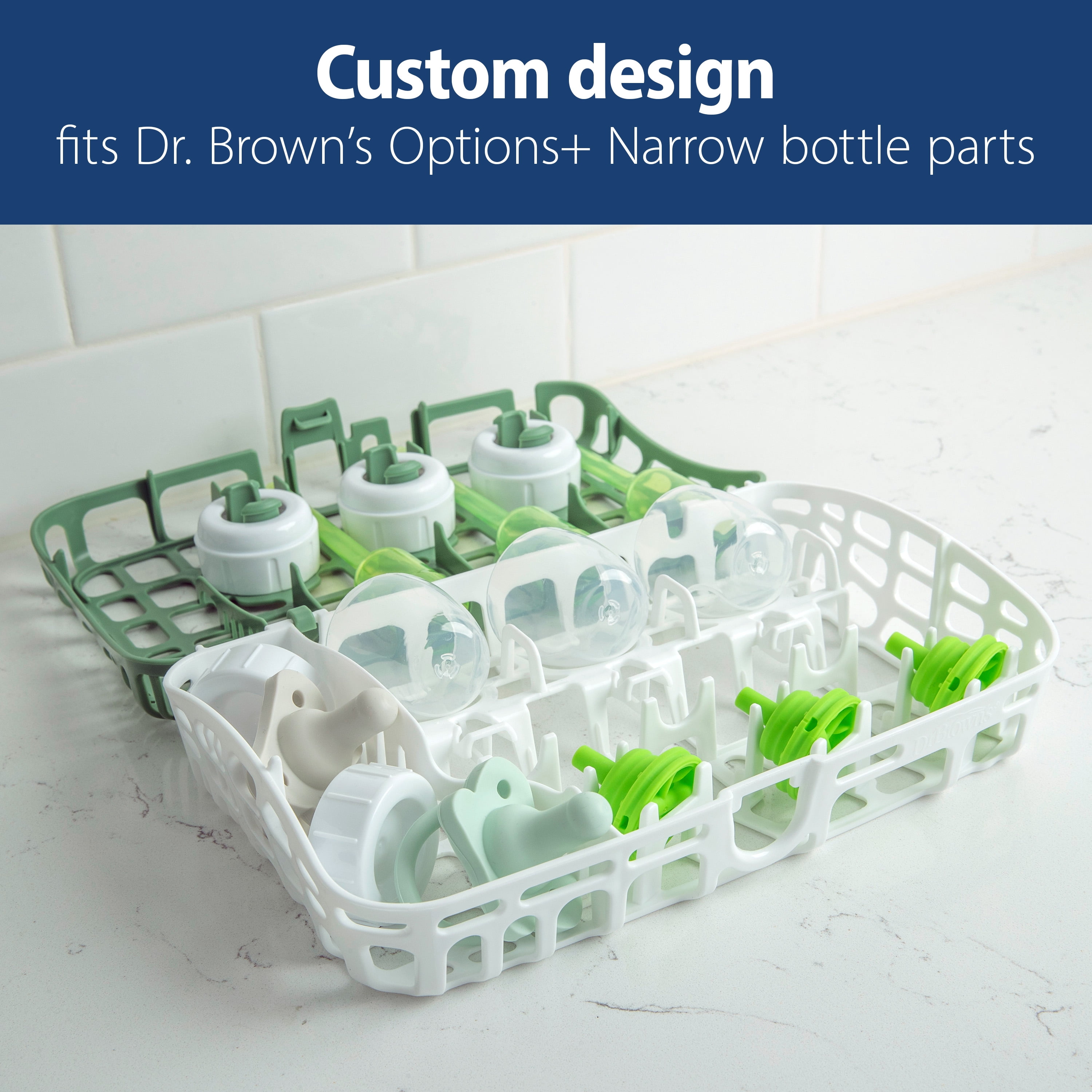 Dr. Brown's Dishwasher Basket for Small Baby Bottle Parts, Pacifiers, Accessories, Green, 1-Pack