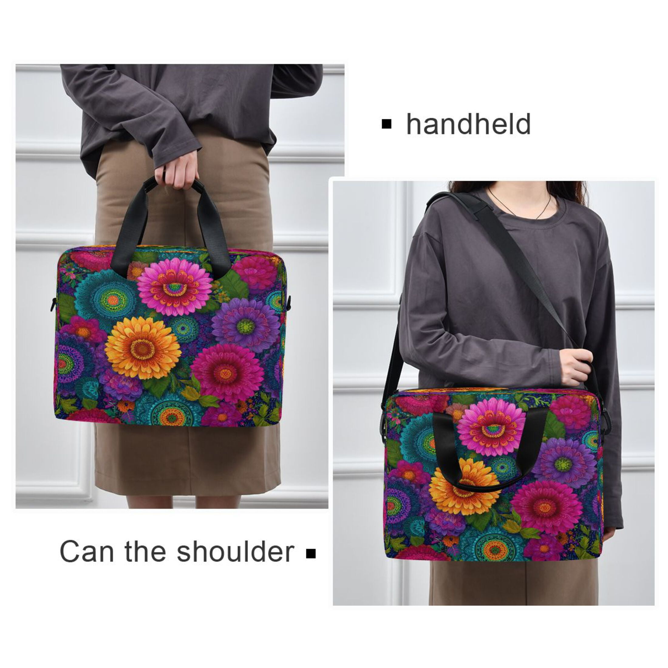 16" Laptop Tote Bag Laptop Sleeve Case Computer Briefcase for Work & Travel Colorful Blooming Flowers
