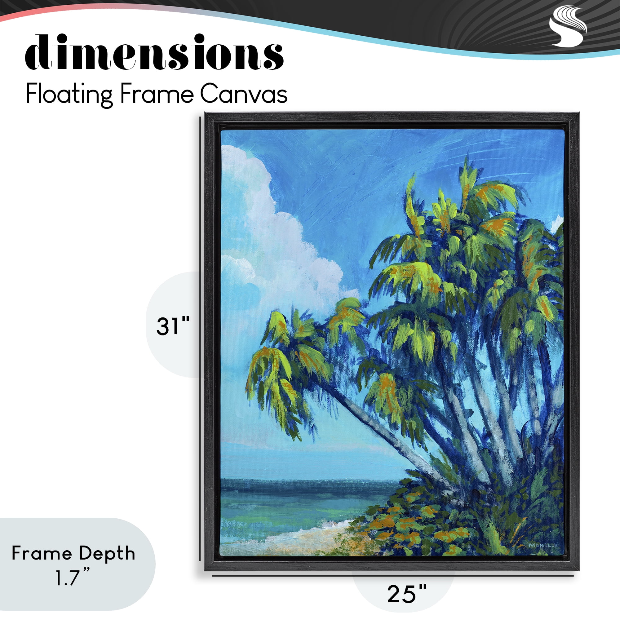 Stupell Industries Cerulean Sky & Palms Black Framed Floater Canvas Wall Art, design by Dan Meneely