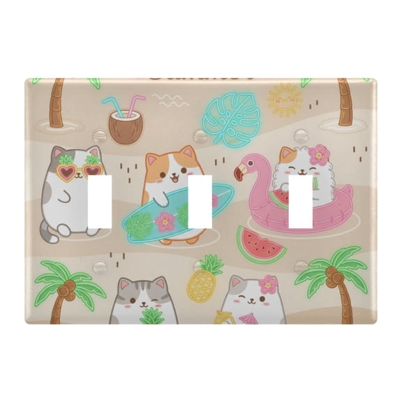 Light Switch Cover Summer Cute Cats Watermelon Plates Faceplate Decorative Switch Plate for Bedroom Home Decor