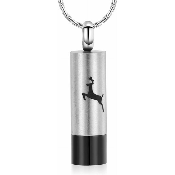 Deer Cremation Jewelry for Ashes Bullet Engraved Deer Pattern Memorial Urn Necklace Stainless Steel Pendant Urn Keepsake