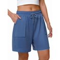 thumbnail image 3 of Women Sweat Shorts Summer Loose Athletic Short Drawstring Waist Lounge Running Shorts with Pockets Robin Blue S, 3 of 8