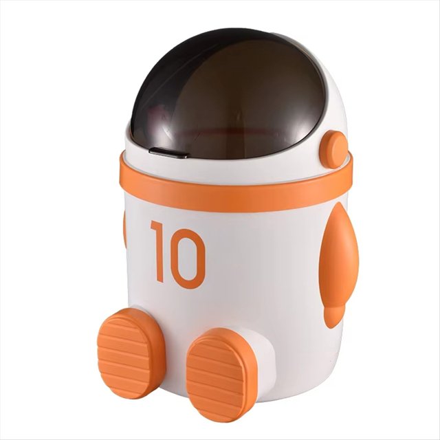 de Basura con Tapa y Temática de Astronauta, Gran Capacidad, Ideal para Sala de Estar y Dormitorio - Decoración Elegante para el Hogar en Color Naranja