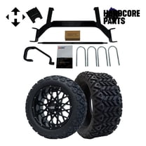 Hardcore Parts 6" Drop Axle Lift Kit for EZGO TXT/PDS (2001.5-2008) Gas Golf Cart with 15" Black 'VENOM' Wheels and 23"x10"-15 DOT rated All-Terrain tires