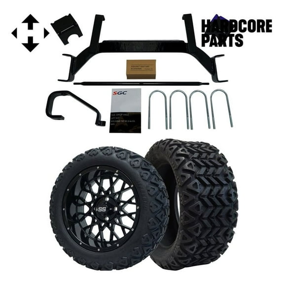 Hardcore Parts 6" Drop Axle Lift Kit for EZGO TXT/PDS (2001.5-2008) Gas Golf Cart with 15" Black 'VENOM' Wheels and 23"x10"-15 DOT rated All-Terrain tires