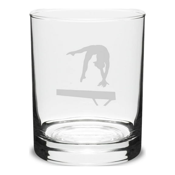 Gymnast Balance Beam 14 oz. Deep Etched Double Old Fashion Glass