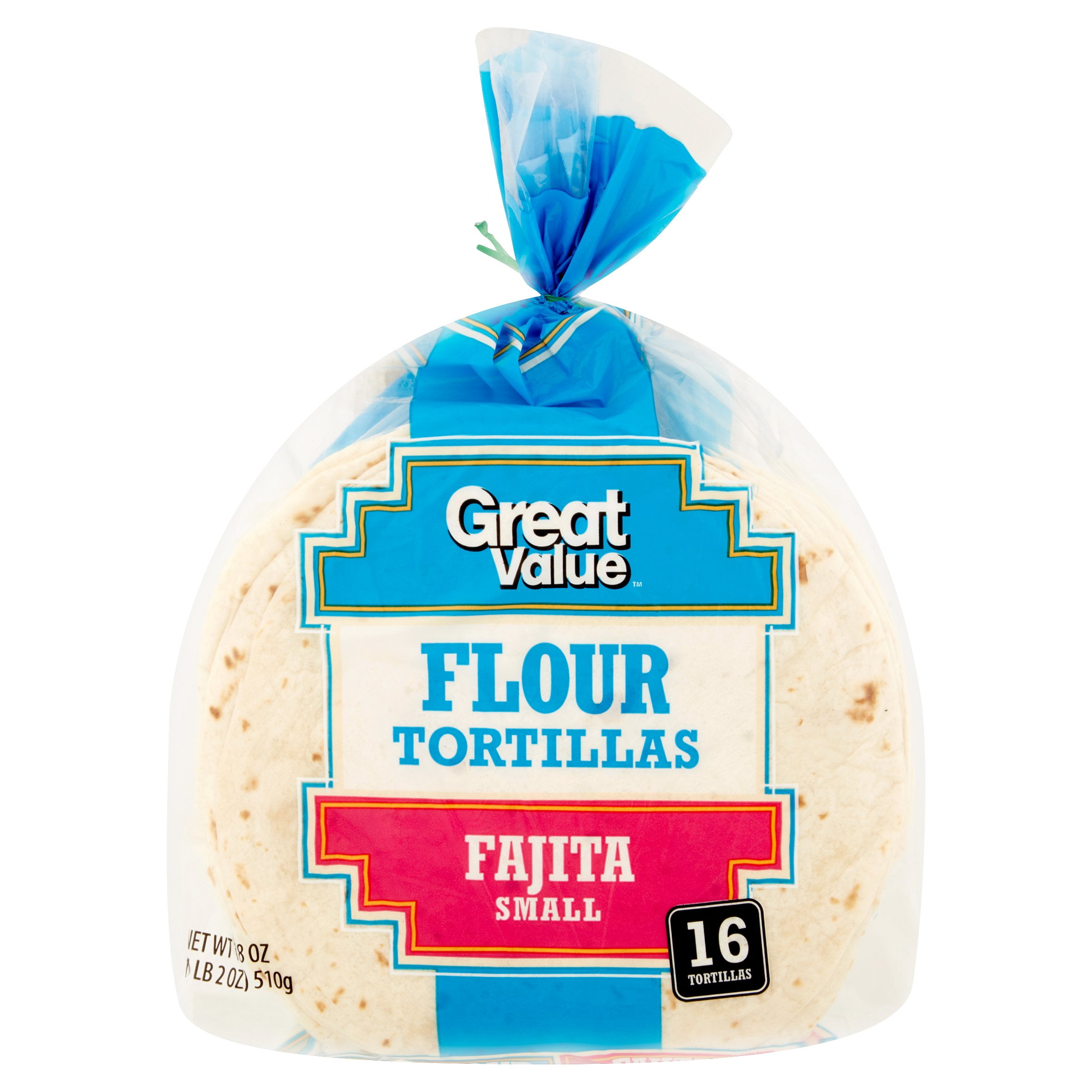 Great Value Fajita Small Flour Tortillas, 16 count, 18 oz