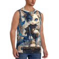 thumbnail image 2 of Fotbe Exotic Blue Cat Men's Camiseta sin Mangas Estampada para Hombres, Playera Casual para Gimnasio, Entrenamiento, Playa-Large, 2 of 7