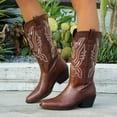 thumbnail image 4 of SACFOF Western Cowboy Boots for Women Cowgirl Mid Calf Western Boots Embroidered Stitched Pointed Toe Chunky Block Heel Gray Red Black US5-10.5, 4 of 7