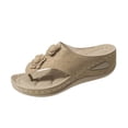 thumbnail image 5 of Rokment Women's Flower Orthopedic Wedge Flip Flops Boho Beach Summer Comfortable Leather Platform Thong Slip on Walking Sandals Fashion Casual Floral Chunky Mid Heel Dress Slides Khaki Size 8, 5 of 7