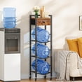 thumbnail image 3 of 5-Gallon Water Jug Holder, Water Bottle Holder with Wheels, 3-Tier Water Cooler Storage Rack with Drawer, Water Dispenser Stand, for Kitchen, Office, Rustic Brown and Black, 3 of 9