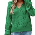 thumbnail image 4 of Women Puff Long Sleeve V Neck Knitted Pullover Sweater Jumper Tops Solid Color Casual Hollow Tops S-XL, 4 of 7