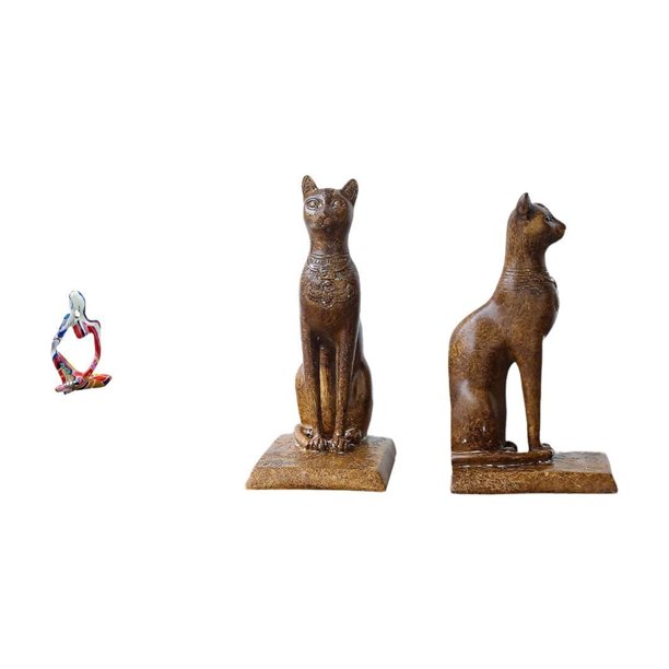 Figura decorativa de resina con la estatua de un pensador abstracto y figura de gato. Sujetalibros decorativos para dormitorio, oficina o estantería.