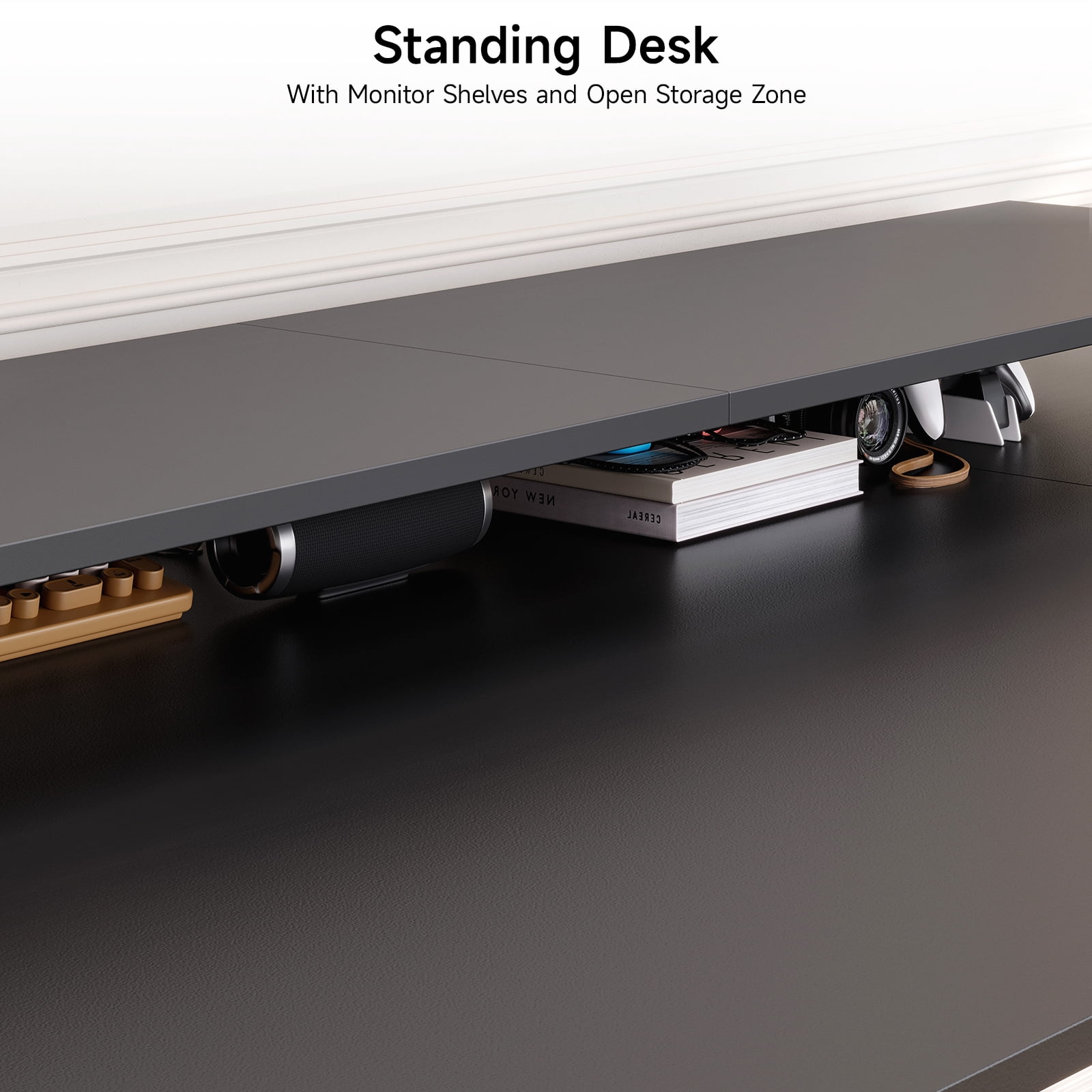 63x43 Inches L Shaped Standing Desk, Electric Stand Up Desk with 2 Adjustable Monitor Shelves, Black