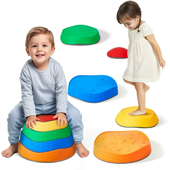 VEVOR Balance Stepping Stones for Kids, 5 PCS, Up to 220 lbs, Non-Slip Toddlers Sensory Stepping Stones, Obstacle Course Coordination Game Toys Indoor or Outdoor Play for Children Aged 3 4 5 6 7 8 
