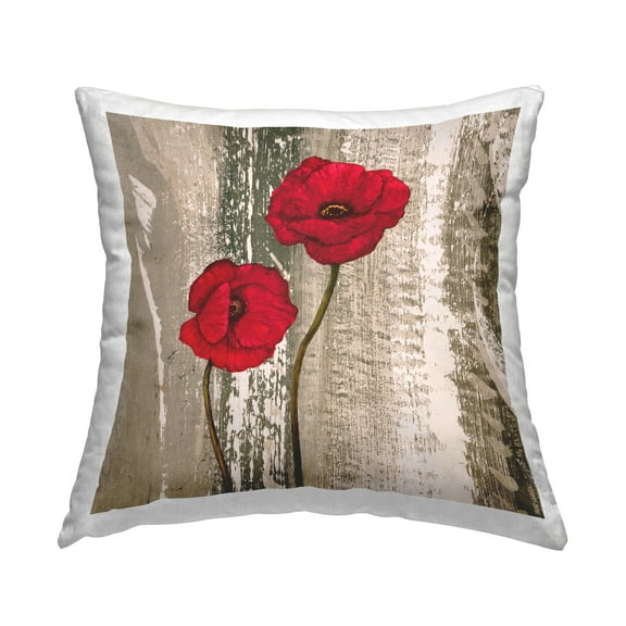 Stupell Industries Rustic Red Anemones 18" x 18" Plants & Flowers Abstract Polyester Throw Pillow, Zip Closure 1 Count