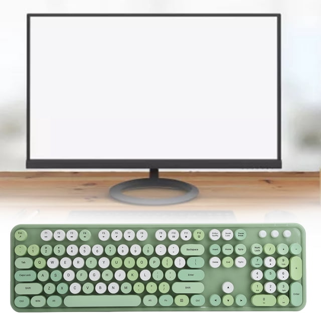 104 Keys Wireless Mouse and Keyboard Set, Retro Typewriter Style, with Numeric Keypad and Multimedia Buttons, for Home and Work Computer