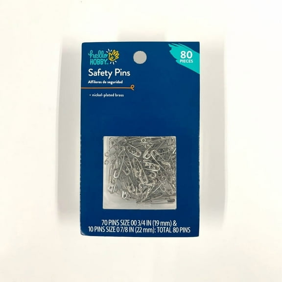 Hello Hobby Silver Safety Pins 80 Count with Assorted Sizes, Nickel-Plated Brass