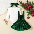 thumbnail image 4 of GYRATEDREAM Newborn Baby Girl Christmas Outfits Infant Solid Long Sleeve Ribbed Knitted Romper Velvet Suspender Skirt Headband 3Pcs Set Toddler Xmas Clothes Green for 0-18 Months, 4 of 8