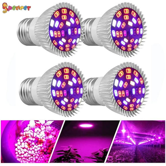 Spencer 4PCS 28W Full Spectrum E27 LED Grow Light Bulbs Grow Plant Light Bulb for Hydroponics Greenhouse Organic Indoor Plants