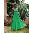 thumbnail image 6 of Green Solid Color Spaghetti Strap Pleated Maxi Dress For Women, Summer Vacation Bohemian Style, 6 of 7