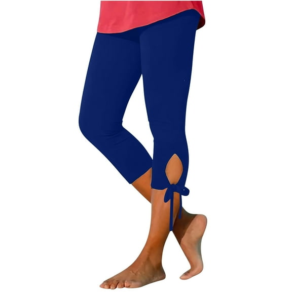 AherBiu Capri Leggings for Women Stretchy High Waisted Solid Color Yoga Running Gym Bottoms Cropped Pants