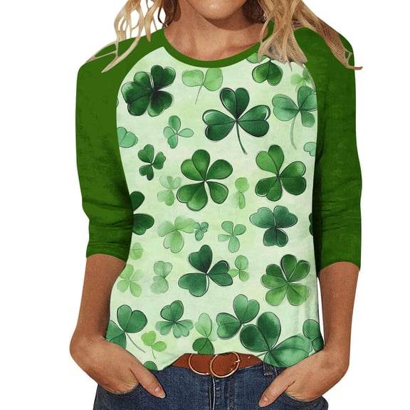 successthop St Patricks Day T Shirts for Women Green Oversized Slash Shoulder Crewneck Shirts Long Sleeve Plus Size Tops