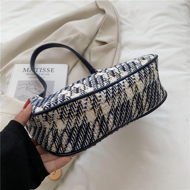 Bolsa retro para axilas de lona con estampado a cuadros para mujer, de mano pequeño para vagabundos (azul oscuro) Ehuebsd Para Estrenar