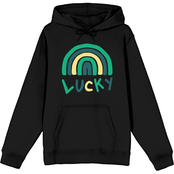 St. Patrick's Lucky Rainbow Black Adult Long Sleeve Hoodie-Medium