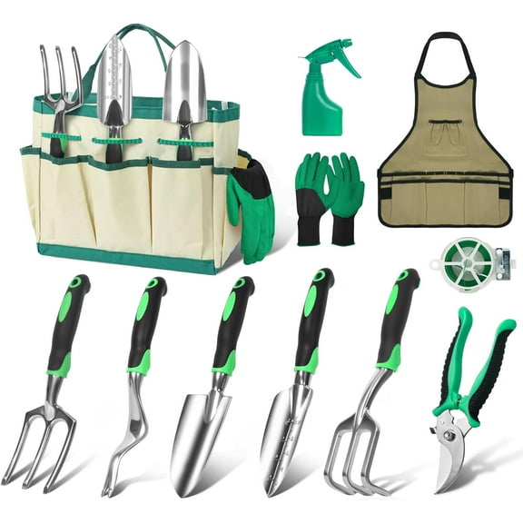 11-Piece Gardening Tool Set, Heavy Duty Garden Tool Set with Storage Bag and Apron, Durable Aluminum Alloy Garden Tools Kit, Gardening Gifts for Women, Mom, Grandma