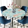 thumbnail image 5 of Elastic Fitted Round Tablecloth, Teal Red Coastal Waterproof Stretch Table Cover for 55"-60" Tables, Nautical Seahorse Beach Coral Starfish Washable Outdoor Tablecloths for Patio, Picnic, Camping, 5 of 9