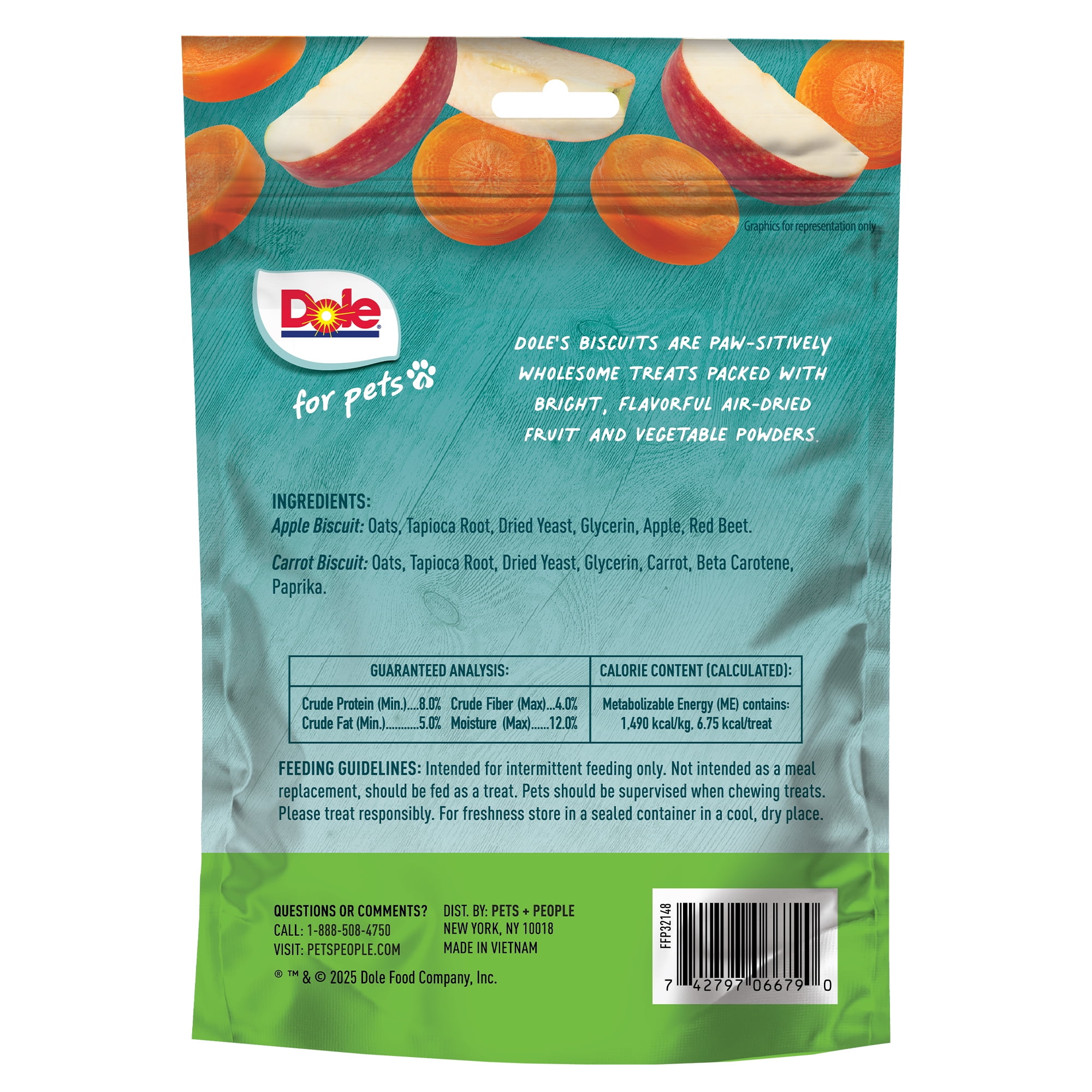 Dole Apple & Carrot Dog Biscuit Treats, Flavored with Real Fruit and Veggies, No Wheat, Corn, Soy, or Artificial Ingredients, Assorted Bag, 7oz