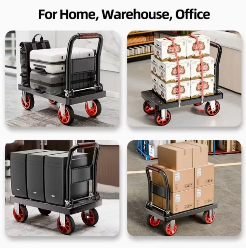 Heavy Duty Foldable Platform Push Cart Dolly, Space Saving Hand Truck with 4" Silent Wheels, Moving Platform Cart for Warehouse, Yard, Transport
