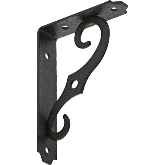 The Hillman Group 5" x 3-1/2" Steel Ornamental Shelf Bracket, Antique Black, 1pk
