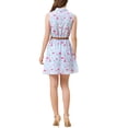 thumbnail image 4 of INSPIRE CHIC Women's Floral Printed Half Placket Knee Length Sleeveless Spring Belted Dress L Light Blue-Pink Floral, 4 of 8