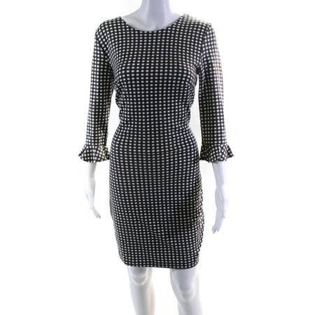 

Pre-owned|Bailey 44 Womens Back Zip 3/4 Sleeve Plaid Shift Dress White Gray Size Large