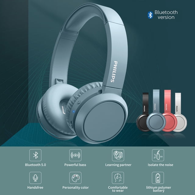 Auriculares inalámbricos Bluetooth,Philips H4205BK/00 On Ear (Bass Boost, 29 Horas de autonomía, Función de Carga rápida, Aislamiento acústico, Diseño Plegable) Philips H4205